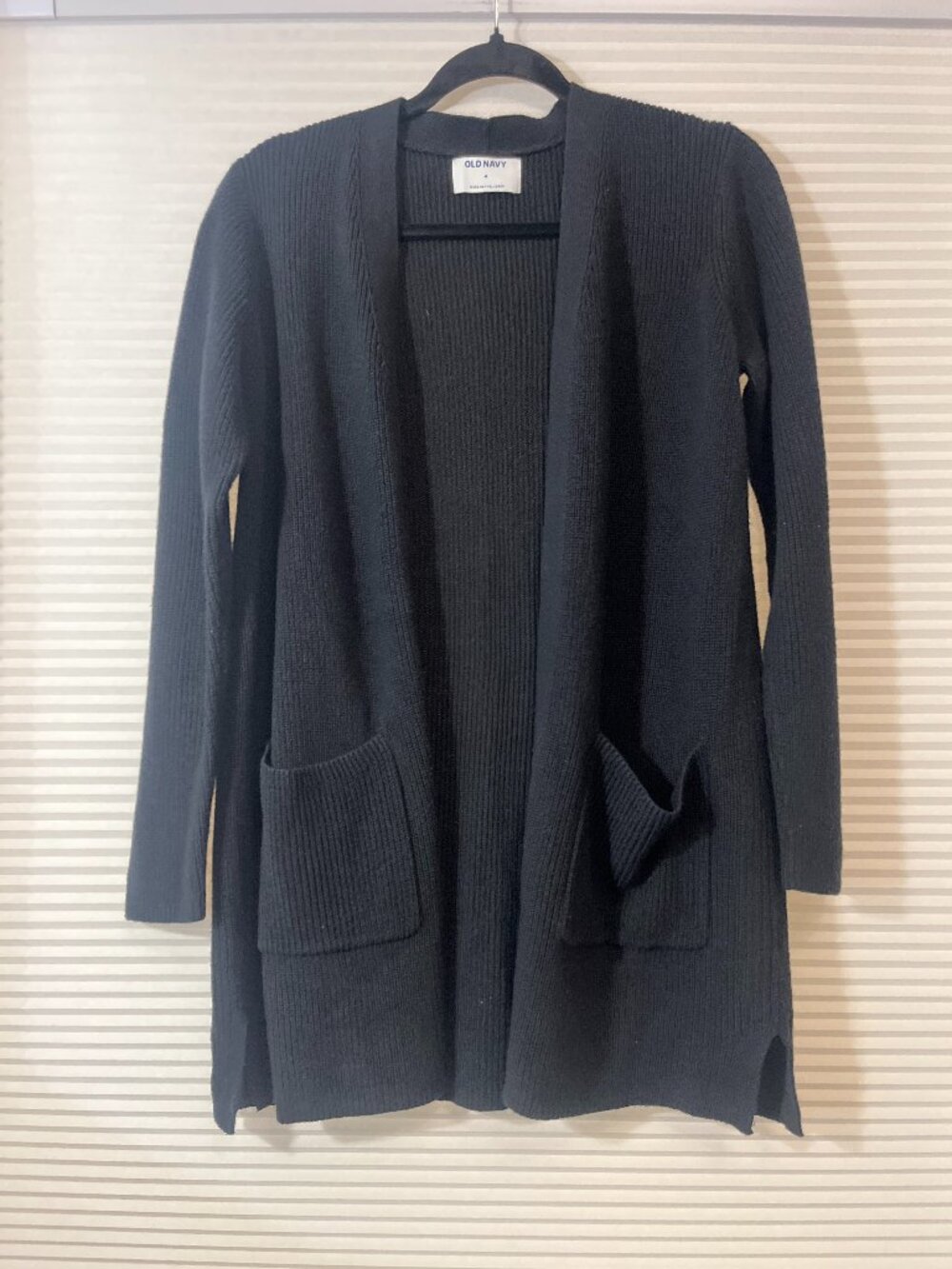 Old Navy Longline Open Front Cardigan Sweater w/ Pockets Black Size M